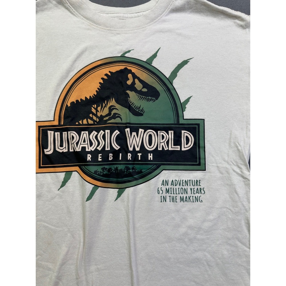 Jurassic World‎ Rebirth Kids T-Shirt Cream Graphic Tee Size Medium Dinosaur